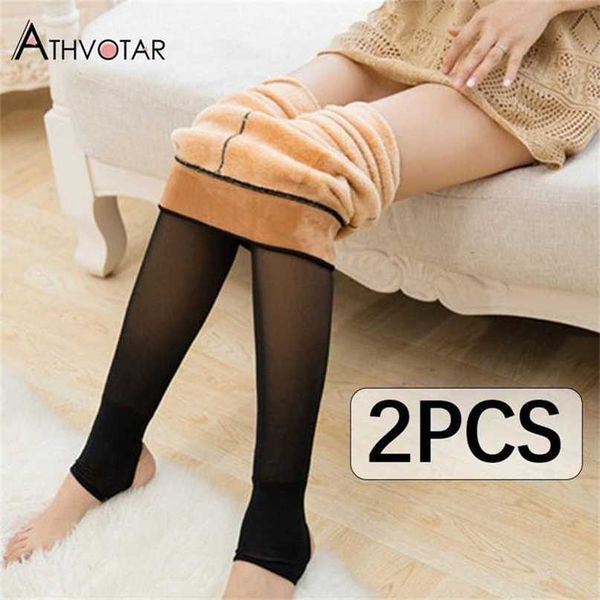 

athvotar winter warm leggings women thicken velvet casual thermal push up elasticity 211204, Black