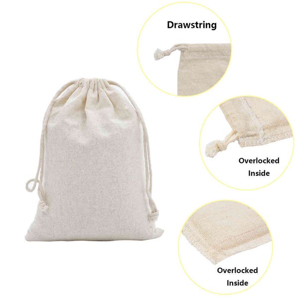 50 pcs Algodão Muslin Gift Bags para Herb Tea Casamento Festa Favor Favor Bolsa de Jóias Embalagem Saco Inteiro