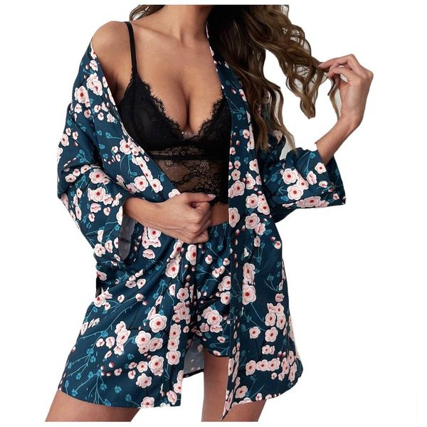 

bras sets women's sleepwear lingerie robe set summer nightgowns sleepshirts femme temptation bath run belt pajamas, Red;black
