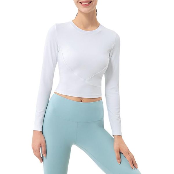 

yoga outfit fitness gym crop long sleeve quick dry running shirts exposed navel t-shirts solid sports