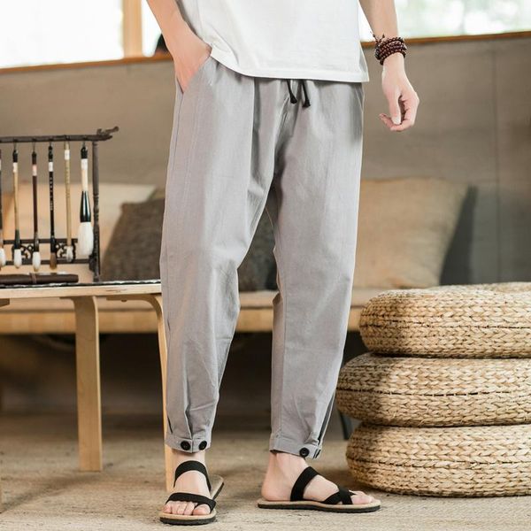 

men's pants chinese style baggy ankle 2021 harajuku clothes type linen casual harem men joggers man summer trousers male, Black