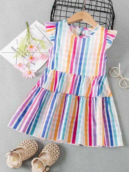 

toddler girls plaid ruffle sleeve flounce hem dress she, Red;yellow