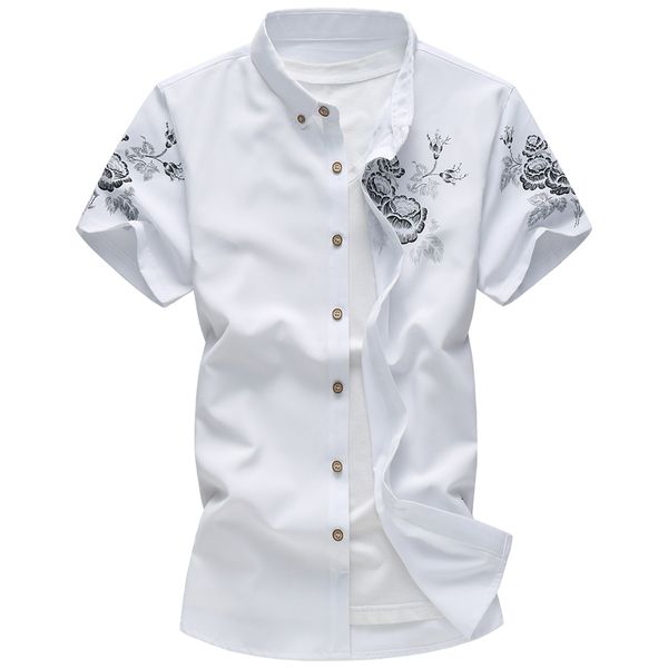 

7xl large size short sleeve 2021 summer new fashion boutique printed shirt men smart casual business, White;black