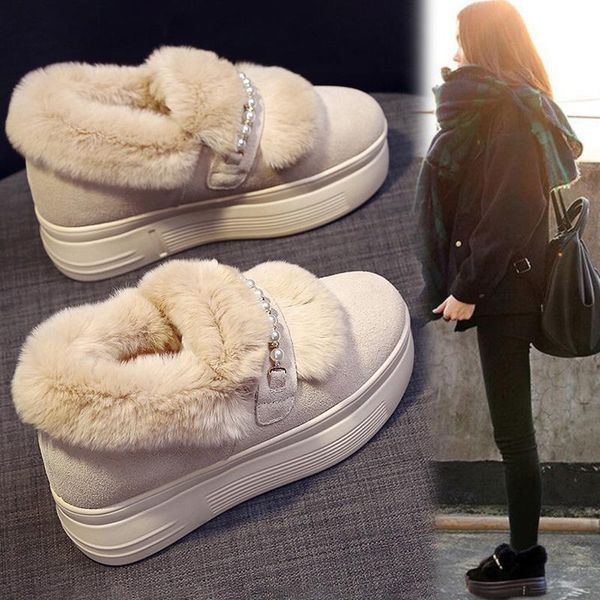 

boots women's autumn australia shoes winter footwear boots-women plush round toe med snow ladies 2021 lolita fur solid, Black