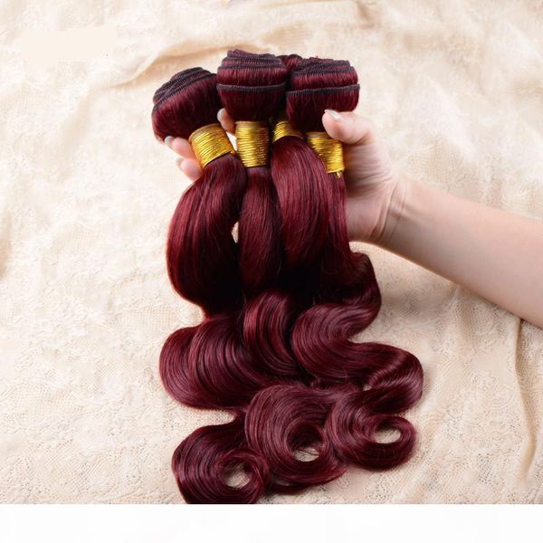 

elibess-unprocessed grade 7a brazilian virgin hair red wine burgundy 99j color body wave human hair weaves 4pcs per lot ing, Black