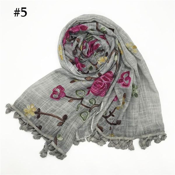 

scarves luxury ethnic design embroidery scarf hijab floral pashmina with tassels women latest shawl echarpe lady stoles, Blue;gray