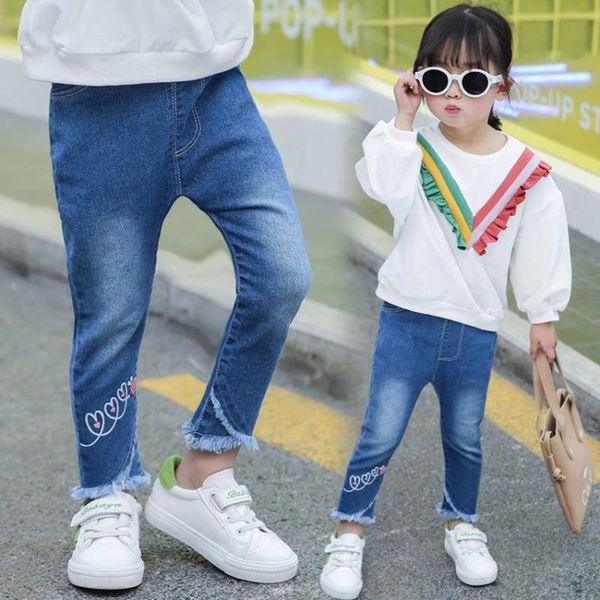 

trousers 1-6 years toddler girl jeans 2021 fashion lovely printed denim pants for baby kids clothes spring autumn children's, Blue