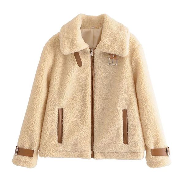 

women's fur & faux bbwm 2021 winter vintage warm beige double-faced jacket female casual streetwear long sleeve park coat fashion chic, Black