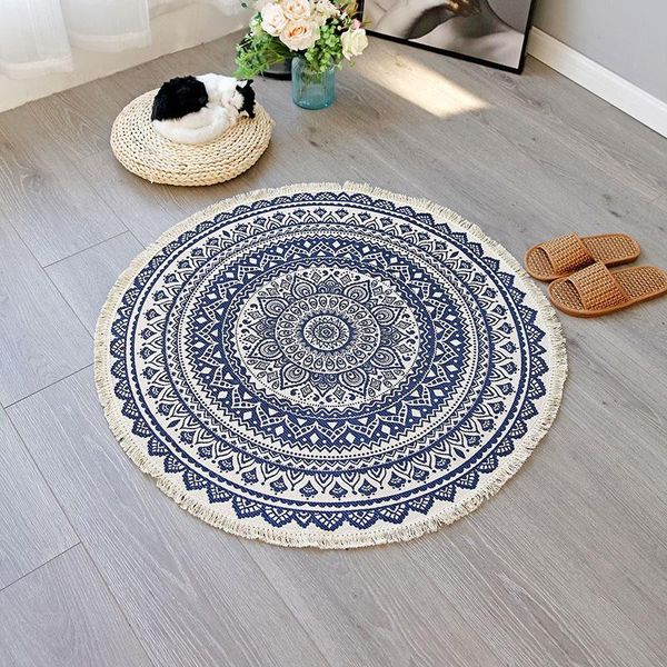 

bath mats cotton rugs round chic bohemian mandala hand woven with tassels indoor throw area rug for living room kids