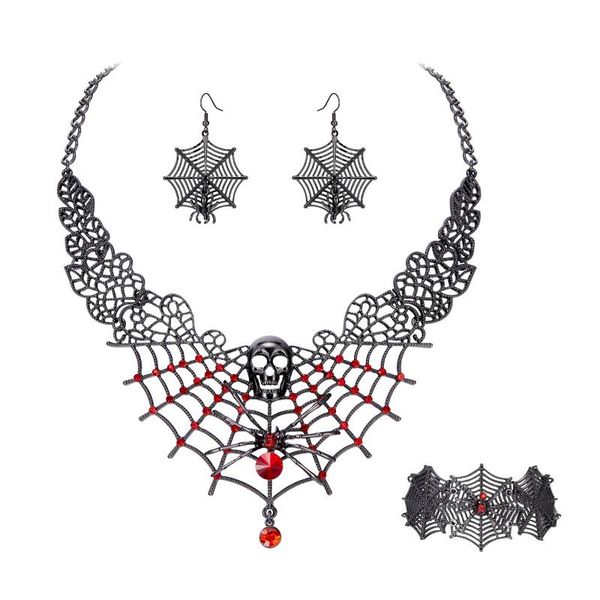 

earrings & necklace halloween spider bracelet set women choker dangle animal collier femme neck chain holiday party jewelry gift, Silver