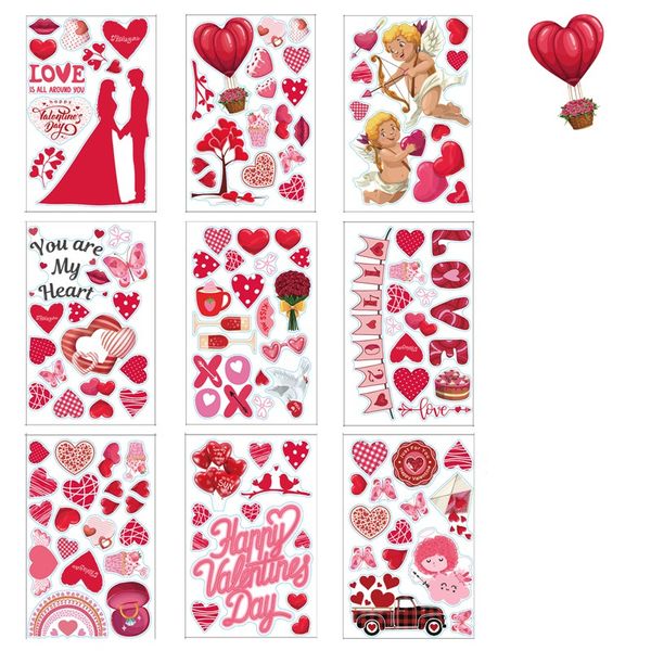 День Святого Валентина окна цепляются украшения 9 листов / набор наклейки для домашнего офиса холодильник дома декор