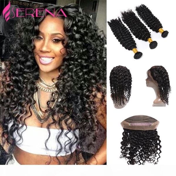 

360 lace frontal with bundle deep wave malaysian virgin hair with closure 360 frontal with bundles rosa beauty hair products, Black;brown