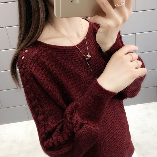 

2021 new autumn lets short bat shirt hollow-out lower female sweater k5k3, White;black