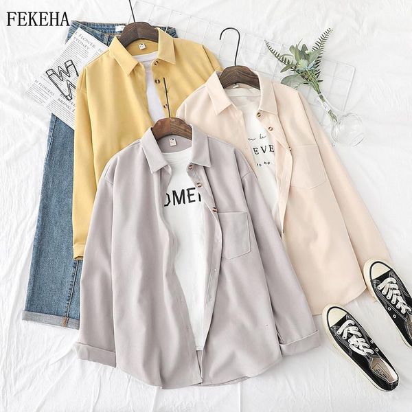 

solid shirts womens corduroy blouses and loose long sleeve casual female clothes outwear white blue pink grey autumn news