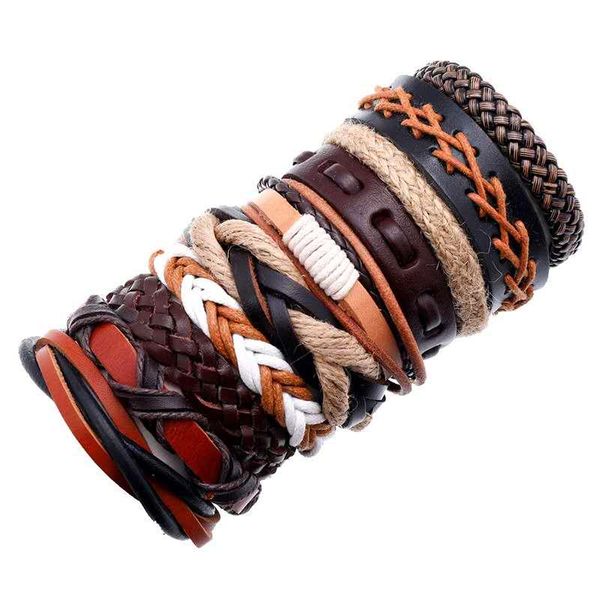 

tennis 10pcs brown braided wrap leather bracelets for men fashion handmade multilayer women jewelry, Golden;silver