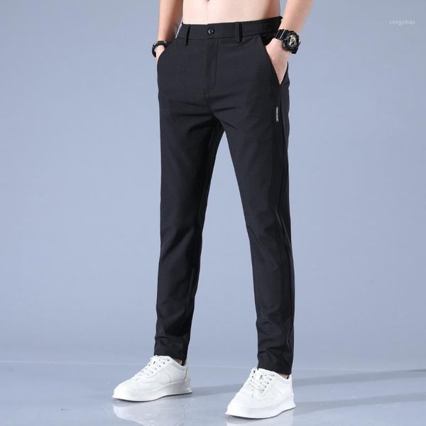 

men's pants summer ice silk thin quick-drying casual long straight solid b3, Black