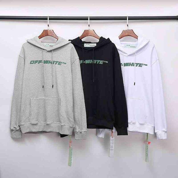 

hoodiesoff-white 20fw new hand-painted pole worker portrait on the back pure cotton terry hooded casual sweater, Black