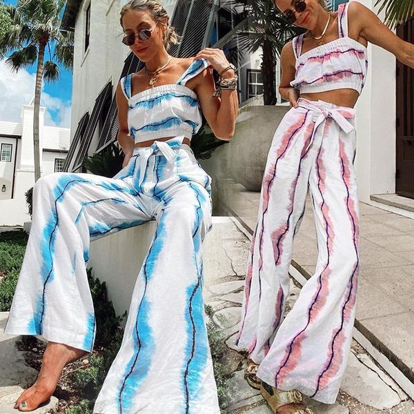 

crop wide leg trousers two piece set women suit 2021 summer fashion striped cotton linen elegant lady 2 pants women's tracksuits, Gray