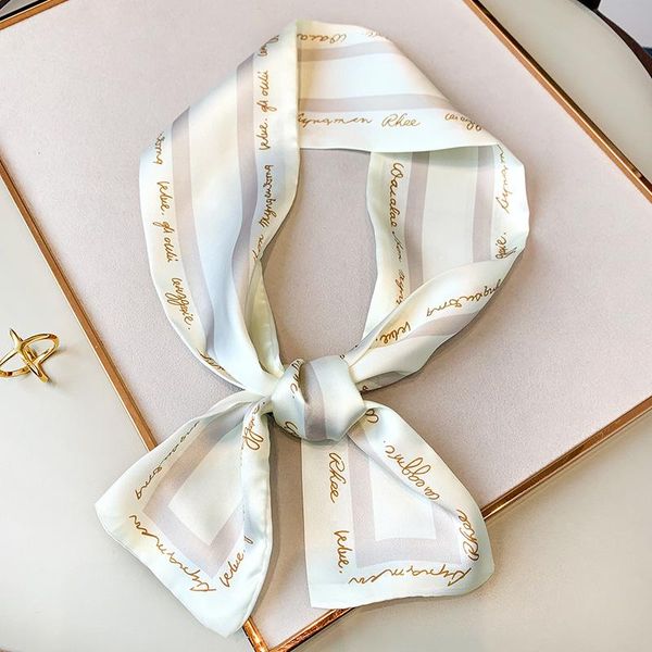

scarves korean spring autumn thin narrow strip flat angle floating fashion letters professional scarf small hair band, Blue;gray