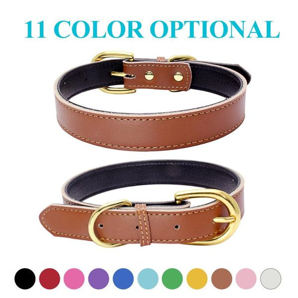 

dog collars & leashes simple cat collar real leather durable adjustable pet neck strap for small medium big dogs gold-plated accessories cha