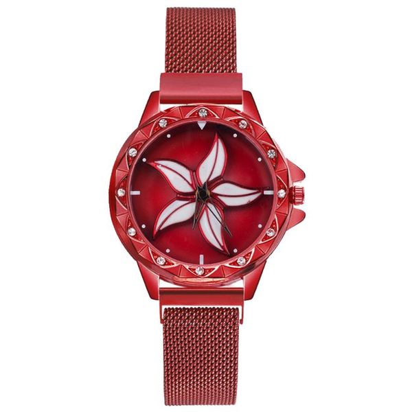 

wristwatches 360 degrees rotation watch women quartz flower plate water drill to run the iron-absorbing magnet strap female, Slivery;brown
