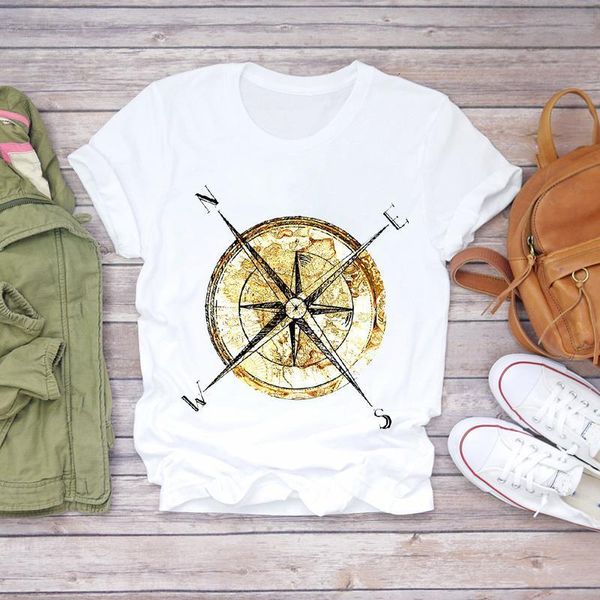 

women compass vintage 90s fashion style casual print lady t-shirts womens graphic t shirt ladies female tee t-shirt, White