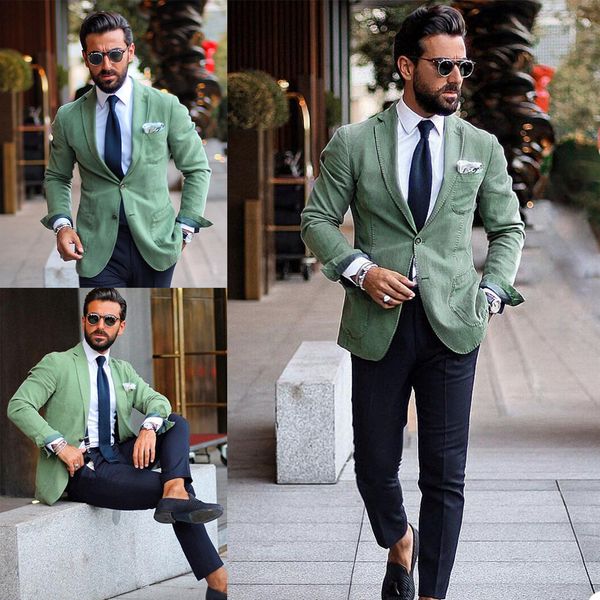 Pantaloni da uomo verde estivo Abiti One Button Risvolto con risvolto Sposo Best Man Jacket Party Prom Wedding Blazer Smoking Custom One Piece