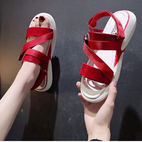 

sandals wedges gladiator shoes woman platform ankel strap flats comfortable beach open toe sandals#s, Black
