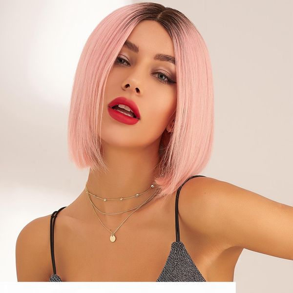 

neitsi 10'' 12'' short bob real human hair wig lace front pre plucked hairline for lady #pink, Black