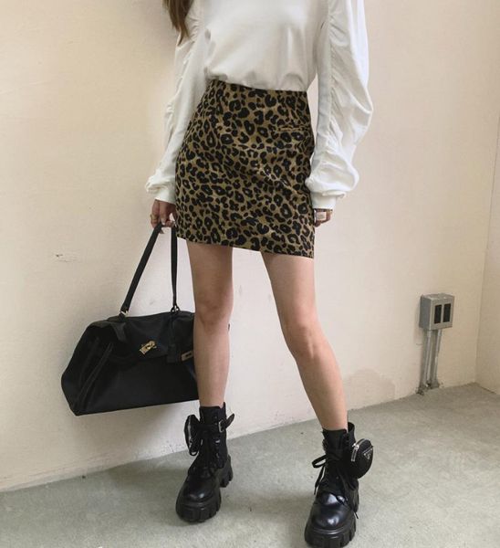

skirts 2021 fashion ins spring summer women leopard print female slim casual a-line high waist all-match mini skirt s111, Black