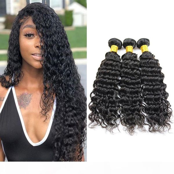 

brazilian deep wave human hair bundles unprocessed peruvian virgin hair weaves malaysian indian mongolian hair extensions wholesale price, Black
