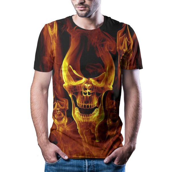 

men's t-shirts 2021 latest summer fire skull black bottom cool fashion short sleeve funny t-shirt 3d printed casual, White;black