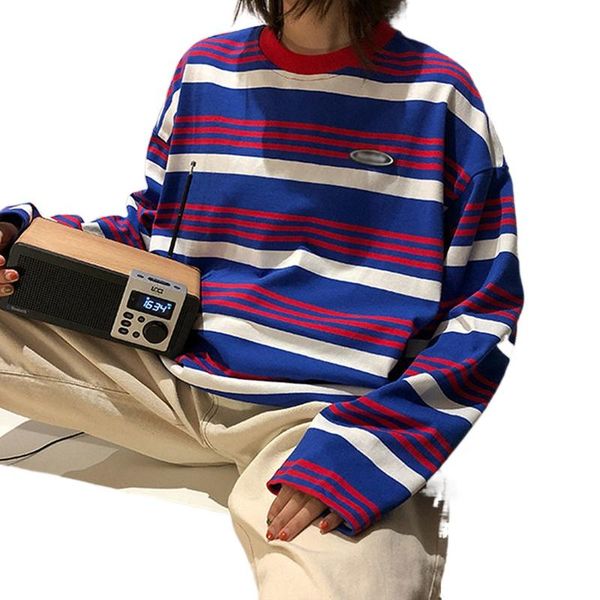 

women's t-shirt ca fashion women cotton blue striped slim t shirt harajuku tshirt summer long sleeve feminina loose korean tee, White
