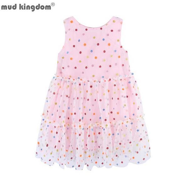 

mudkingdom sparkl tulle girls sleeveless dress colorful dot princess es for girl sundress children cake kids clothes 210615, Red;yellow