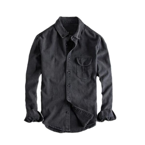 

men's casual shirts japanese harajuku denim shirt for men 2021 streetwear retro vintage long sleeve jeans plus size s-xl chemises w1808, White;black