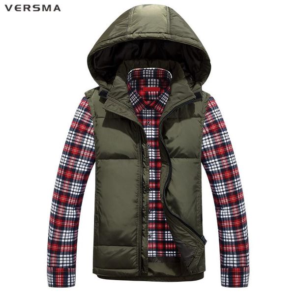 

men's vests versma slim fit winter warm sleeveless jacket down vest men weste black hooded biker motorcycle waistcoat plus size 5xl, Black;white