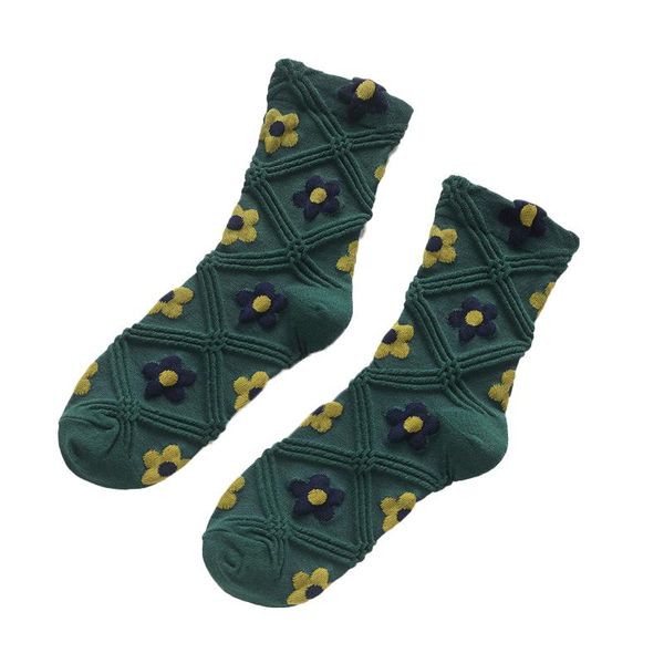 

socks & hosiery cotton flower sock for women girl casual, Black;white