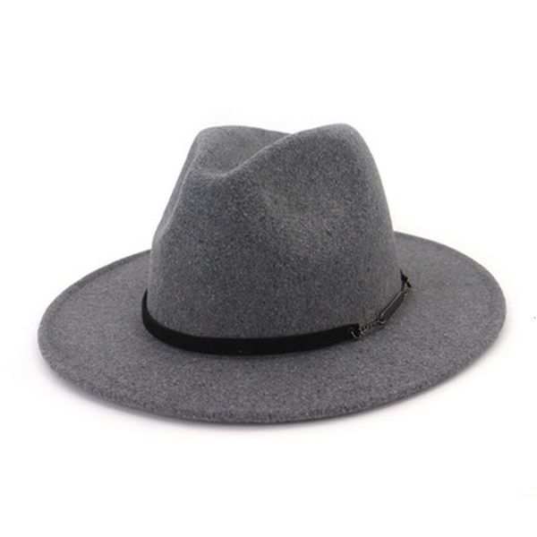 

2021 new men solid color wide brim band belt fedora wool classic simple khaki black church wedding winter women hats 2m3u, Blue;gray