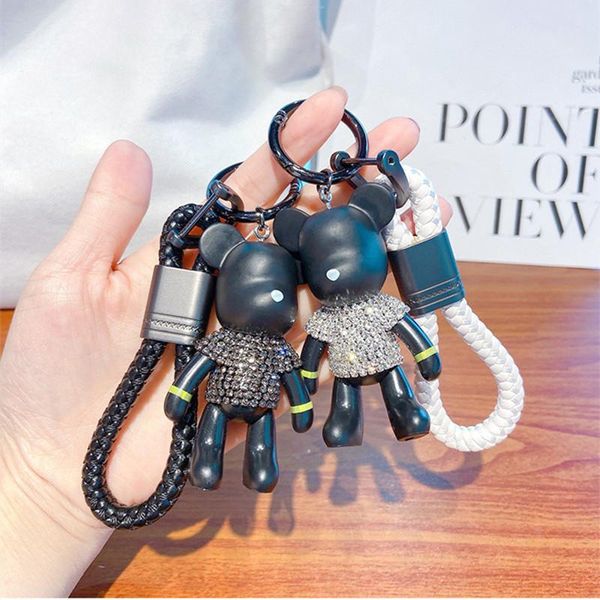 

keychains creative diamond violent bear car keychain couple braided rope fashion bag pendant ring accessories, Silver