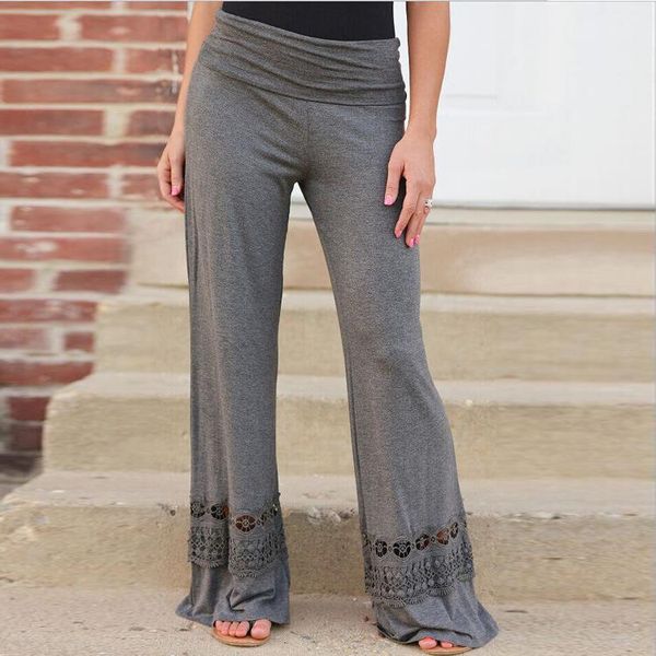 

women's pants & capris women high waist lace floral patchwork boho palazzo wide leg long trousers loose causal hollow out culottes, Black;white