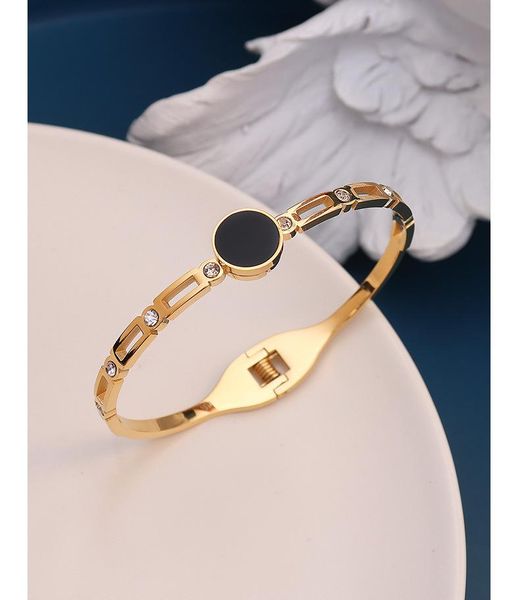 

bangle fashion selling stainless steel jewelry black shell hollow crystal spring open bracelet for women love gifts wholesale