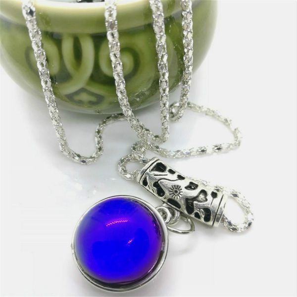 

thermochromic mood tracker stainless steel necklace temperature discoloration glass cabochon necklace jewelry, Silver