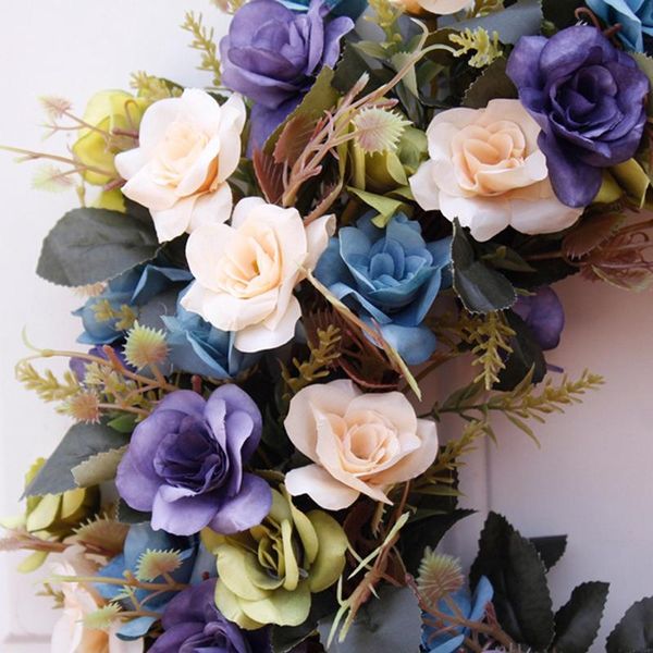 

artificial rose flower wreath painting style with knotted bow for front door wall window wedding party garden home decor