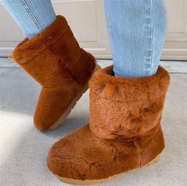 

boots winter women's solid color faux fur snow plush warm cotton shoes thick-soled anti-ski girl furry, Black