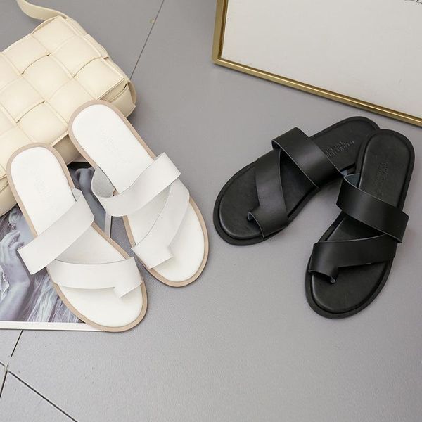 

female shoes genuine leather slippers women summer slides fashion rubber flip flops 2021 flat beach luxury hawaiian rome fabric, Black