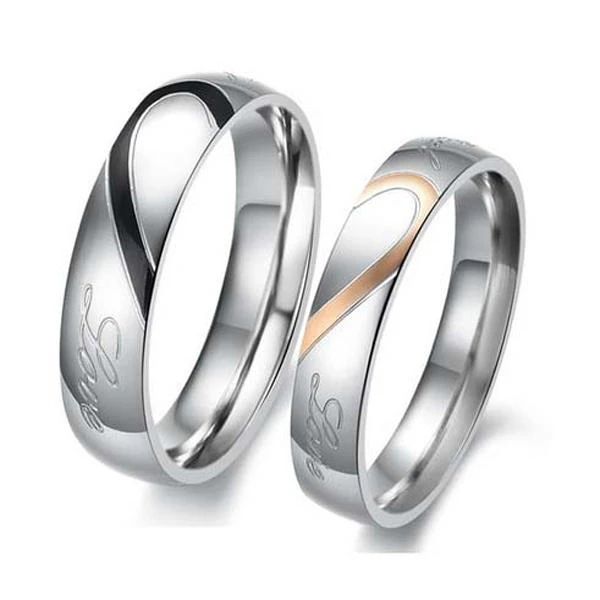 

lover titanium steel heart-shaped puzzle ring couple ring-black gold love ring small jewelry gift for ladies 6, Silver