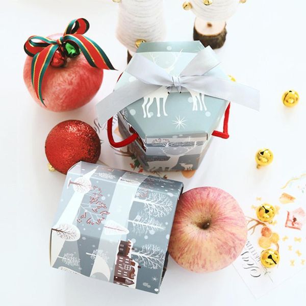

6pcs christmas gift box hexagon paper box candy gift container random style