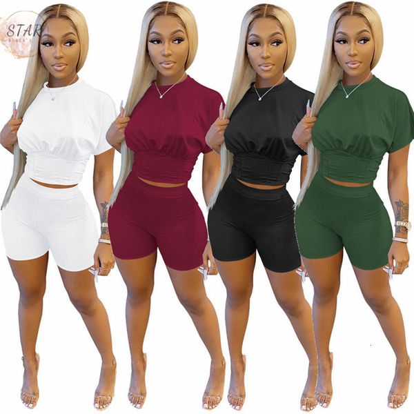 

2021 new shorts sets two piece set women summer solid o-neck and leggings pants jogging suit sweet tracksuit wholesale dropshpping 921a, Gray