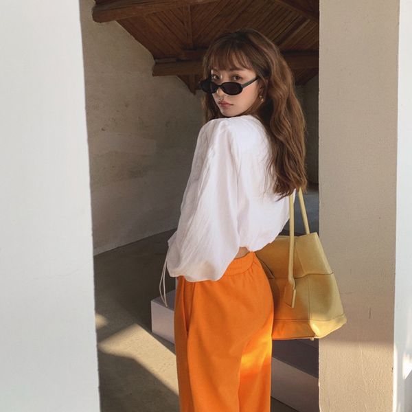 

2021 spring autumn new long-waisted drape trousers rubbing casual loosely european and american sports pants tbif, Black;white