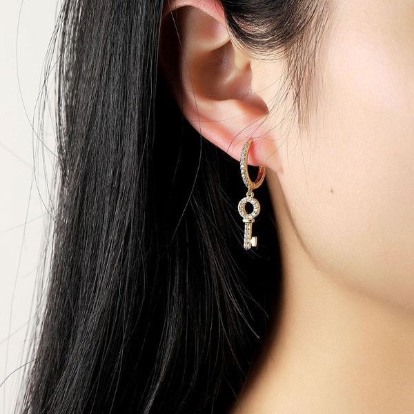 

hoop & huggie harong copper crystal earrings key heart lock drop small romantic charming wedding women jewelry valentine's day, Golden;silver